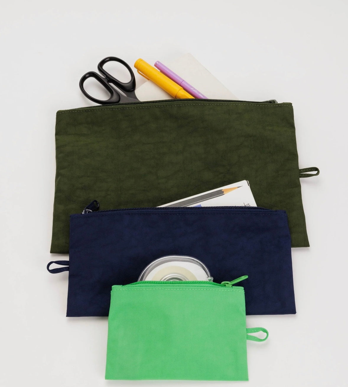 Baggu Flat Pouch Set – 3 Recycled Nylon Pouches for Everyday Organization