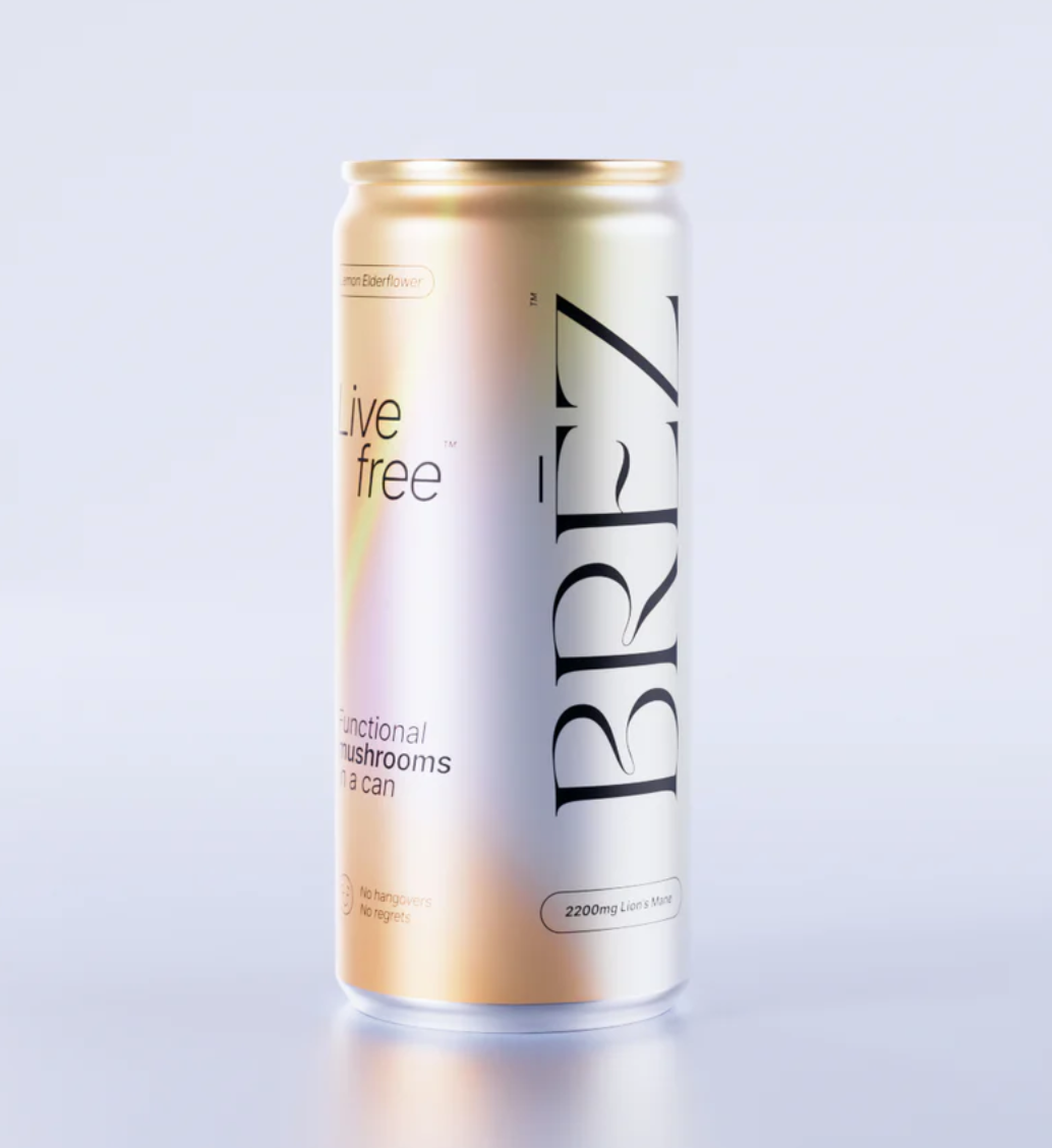 BREZ Lion’s Mane Mushroom Drink – Sparkling Adaptogenic Beverage for Clarity & Mood Support