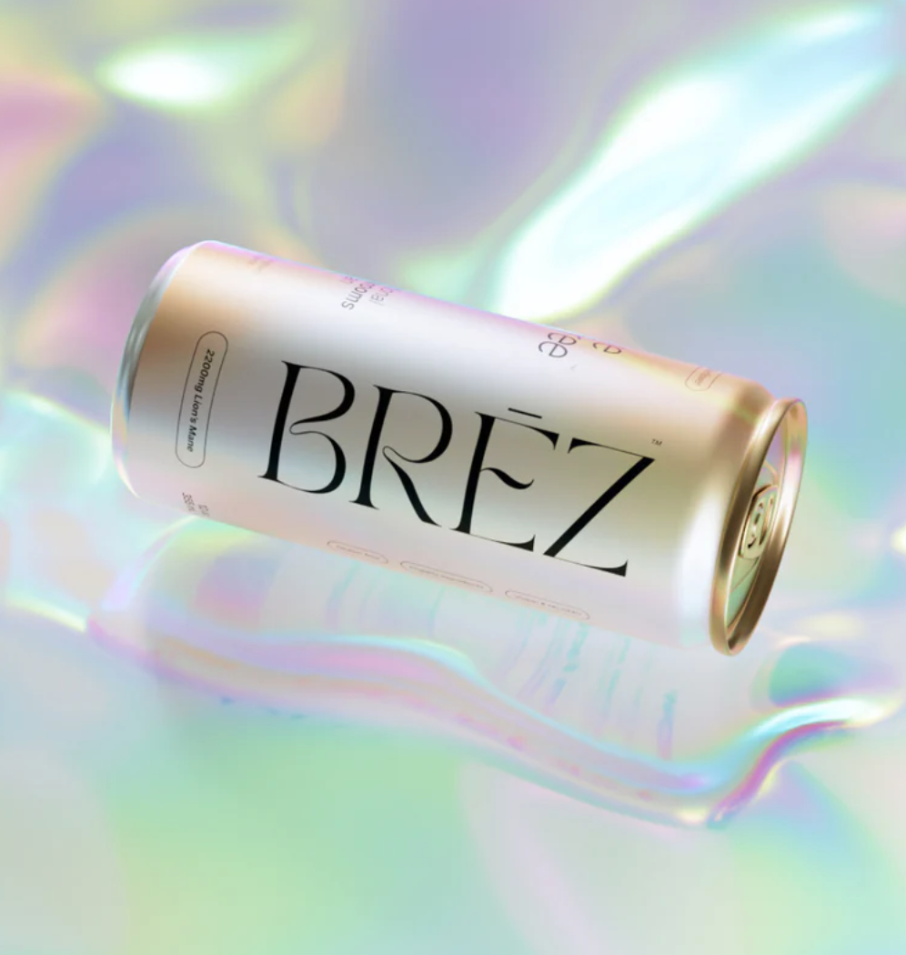 BREZ Lion’s Mane Mushroom Drink – Sparkling Adaptogenic Beverage for Clarity & Mood Support