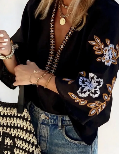 PRE-ORDER: ISABELLA BOHO EMBROIDERED V-NECK TOP