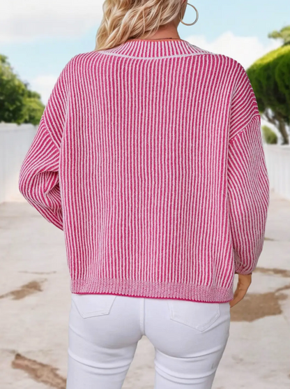 PRE-ORDER: SPOHIA STRIPED V-NECK SWEATER