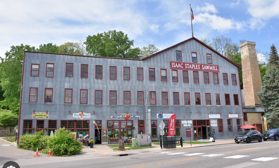 Exterior view of The Goodery storefront located inside the historic Isaac Staples Sawmill building in Stillwater, Minnesota.